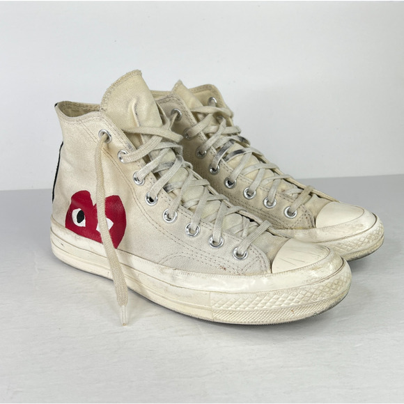 Converse x PLAY Comme des Garçons Chuck 70 High Top Sneakers FLAW White M7, W9 - Picture 2 of 11